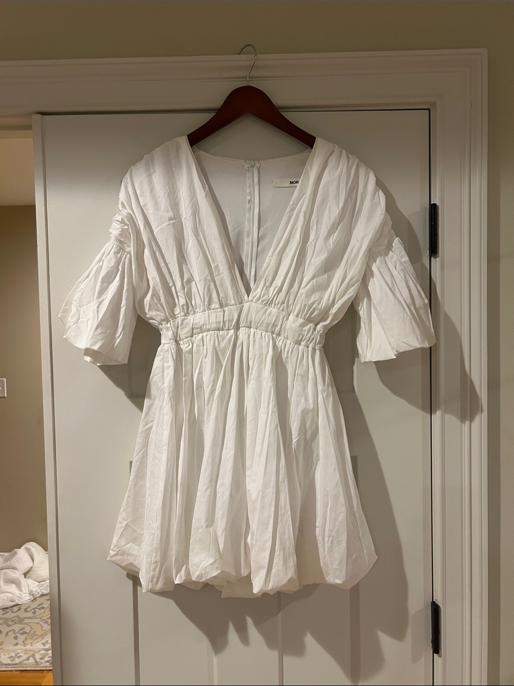 monaco White Mini Dress with V-Neck
